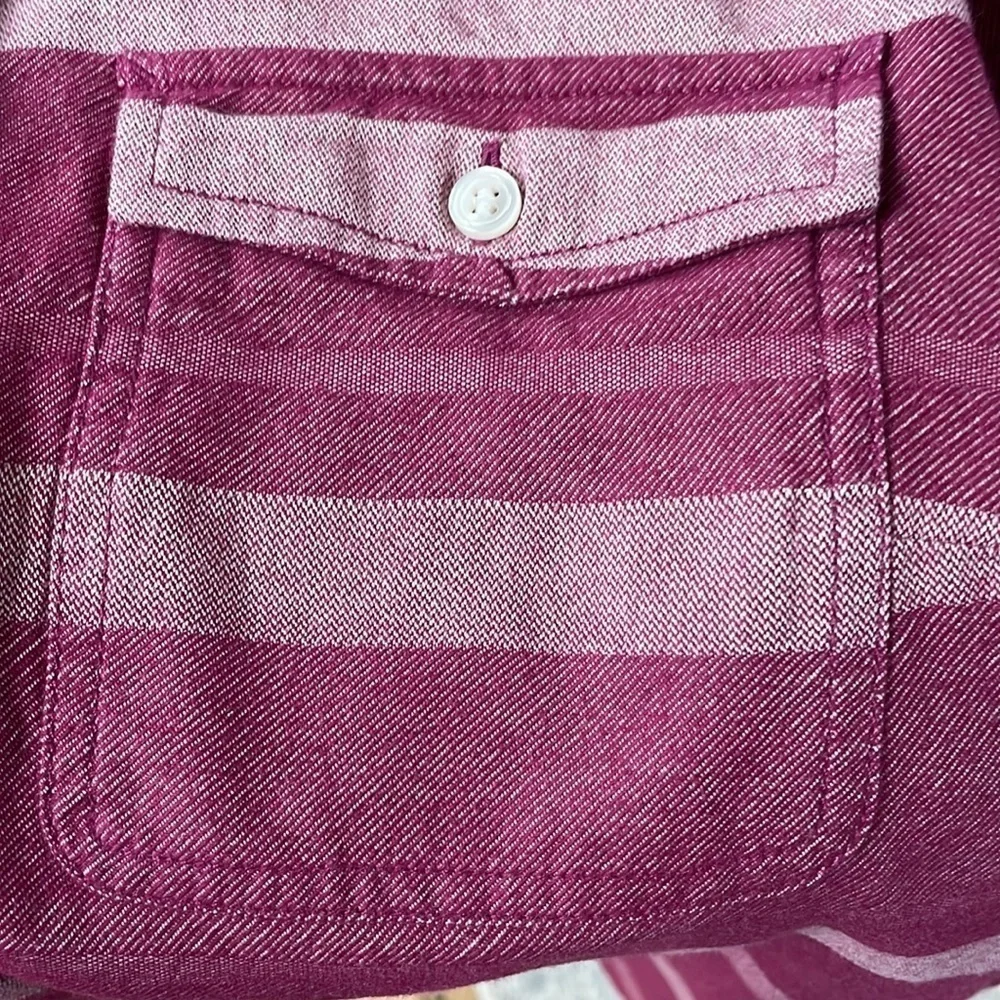 J Crew striped button down shirt, XS, Roomy, plum & lavender, heavy fabric